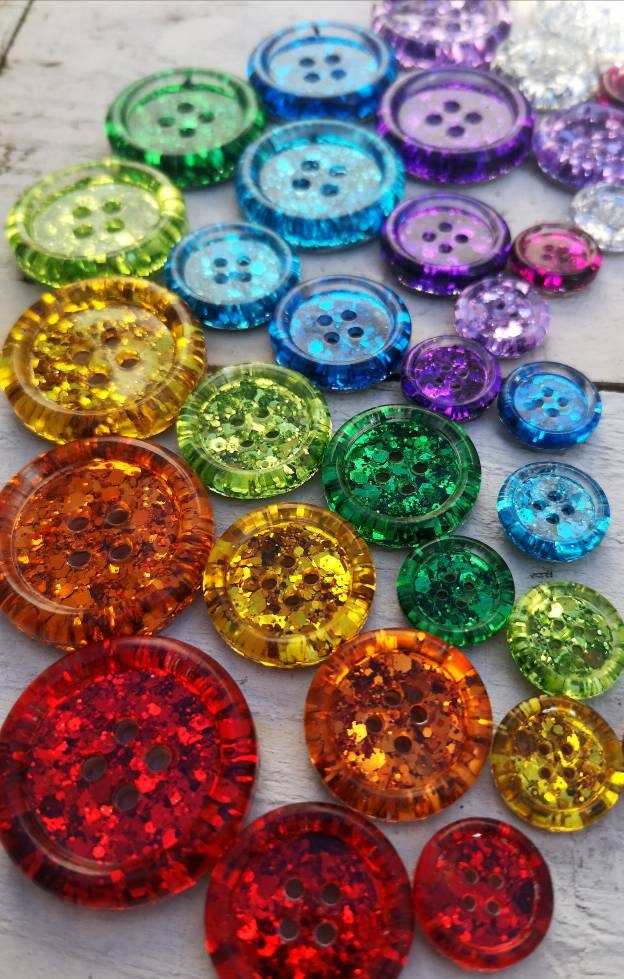 Classic Metallic Rainbow Button Set β Glittery Resin Buttons in Eleven Sparkling Colours