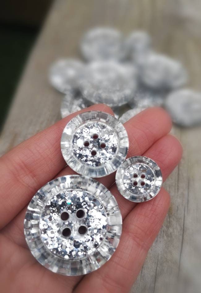 Silver luxe metallic glitter buttons - icy chic
