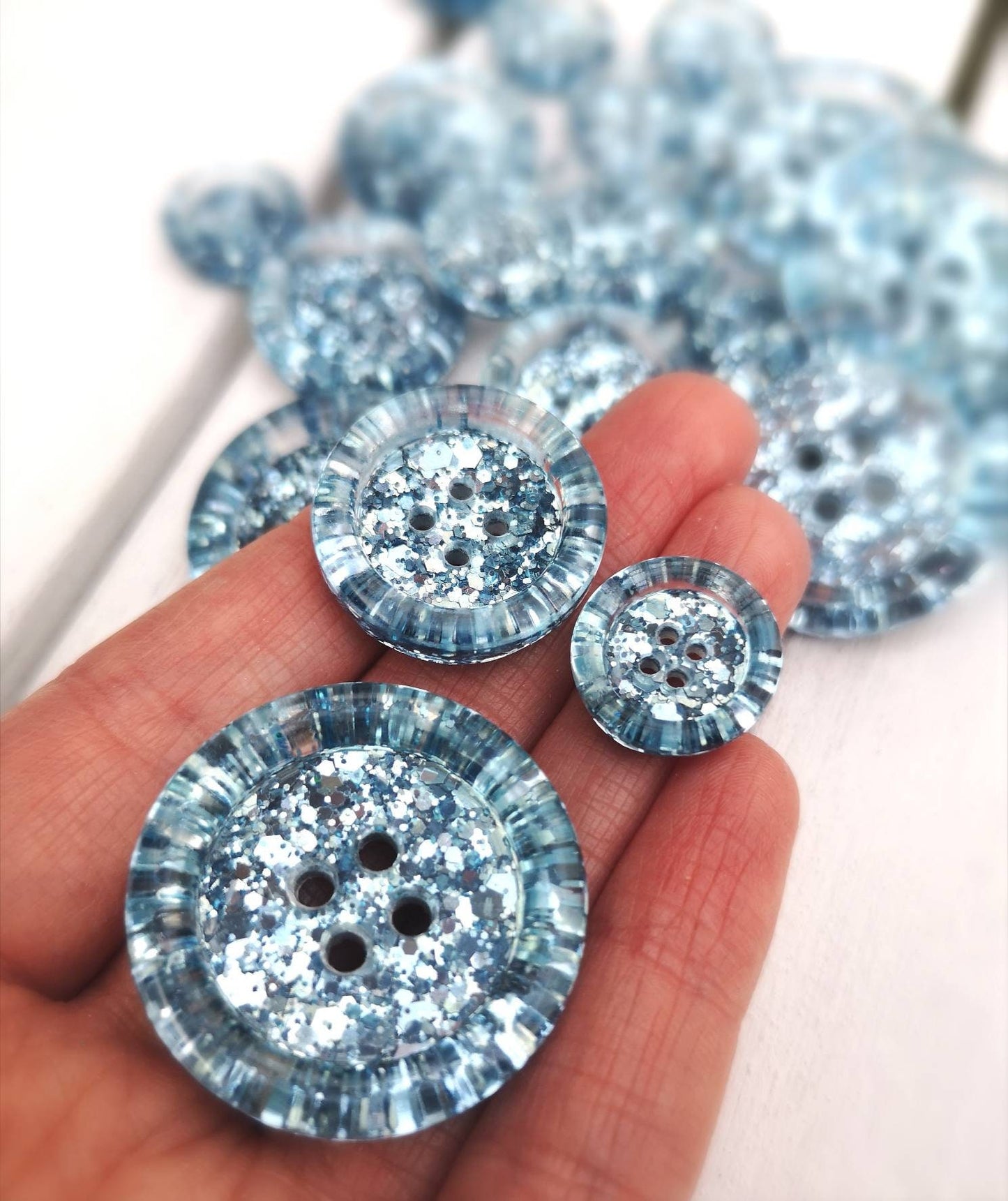 The Bluebell - blue luxe metallic glitter buttons - icy frozen frosty