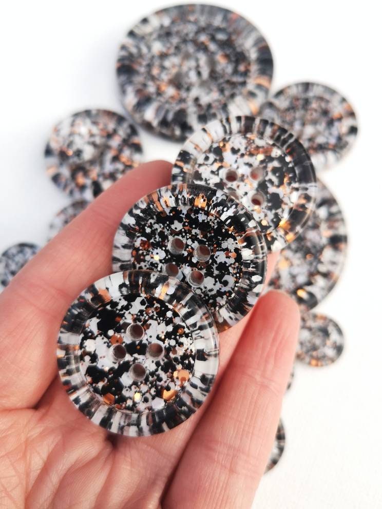The Magpie - monochrome glitter buttons with copper metallic sparkle