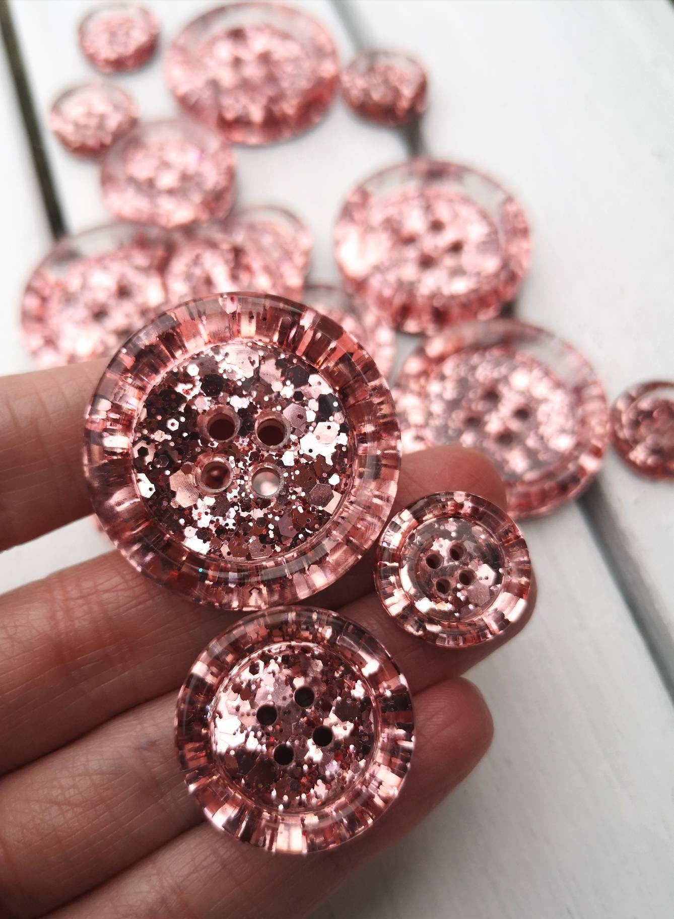 Rose Gold Luxe Buttons – Sparkling Metallic Resin glitter buttons