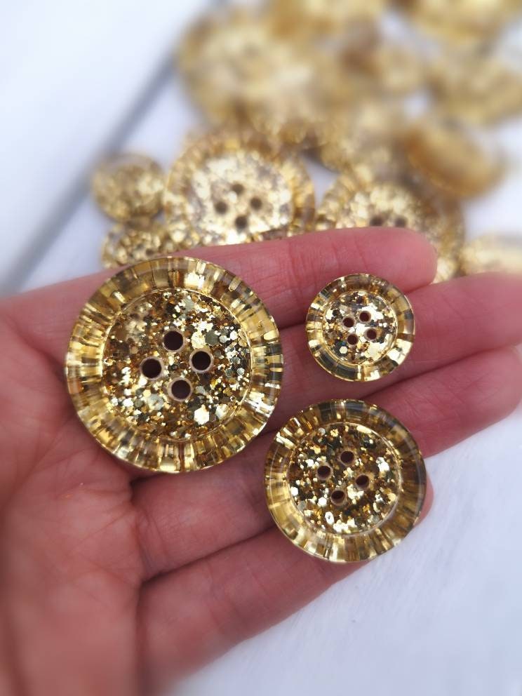 Champagne Gold Luxe Buttons β Sparkling Metallic Resin glitter buttons