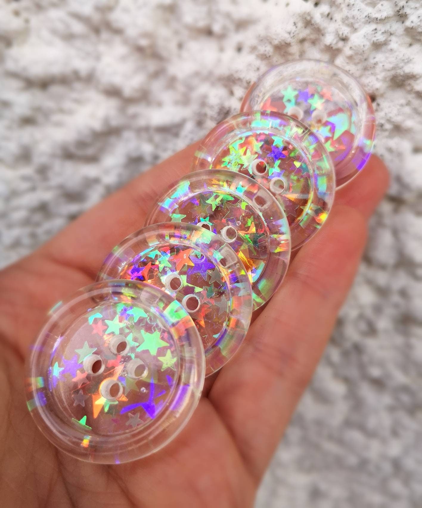 The Starr Button – Transparent Resin Button with Twinkling Iridescent Stars