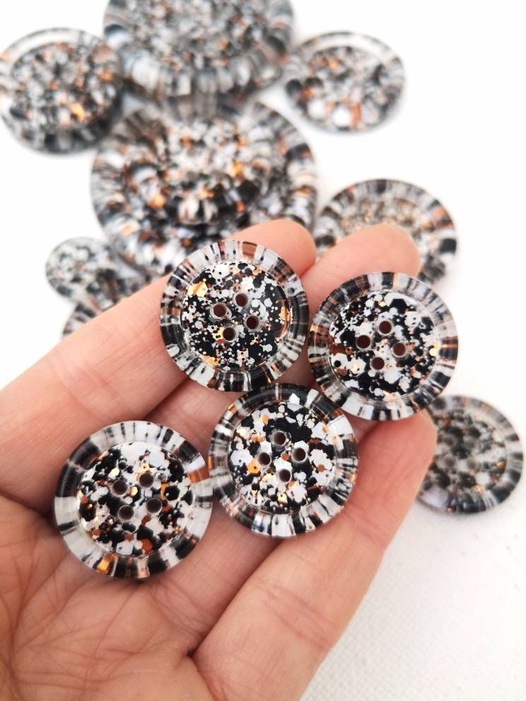 The Magpie - monochrome glitter buttons with copper metallic sparkle