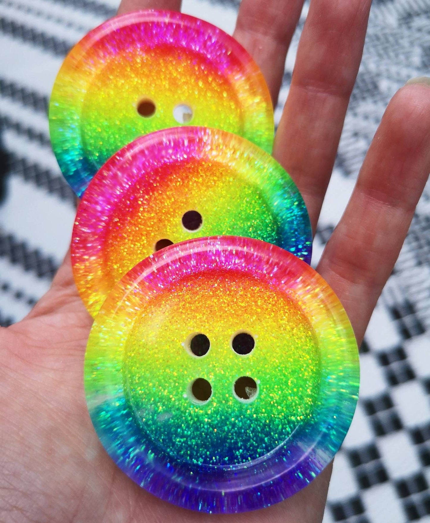Neon Rainbow Stripe Button – Bold, Bright and Sparkly 🌈✨
