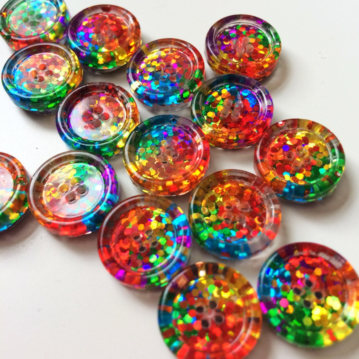 The Ultimate Rainbow Wheel Button – Chunky Resin Button with Dazzling Glitter Wheel Pattern