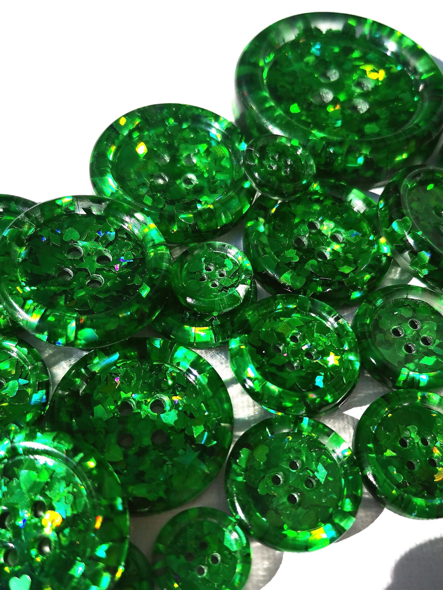 The Green-eyed Monster button - Colour shifting emerald green holographic iridescent glitter