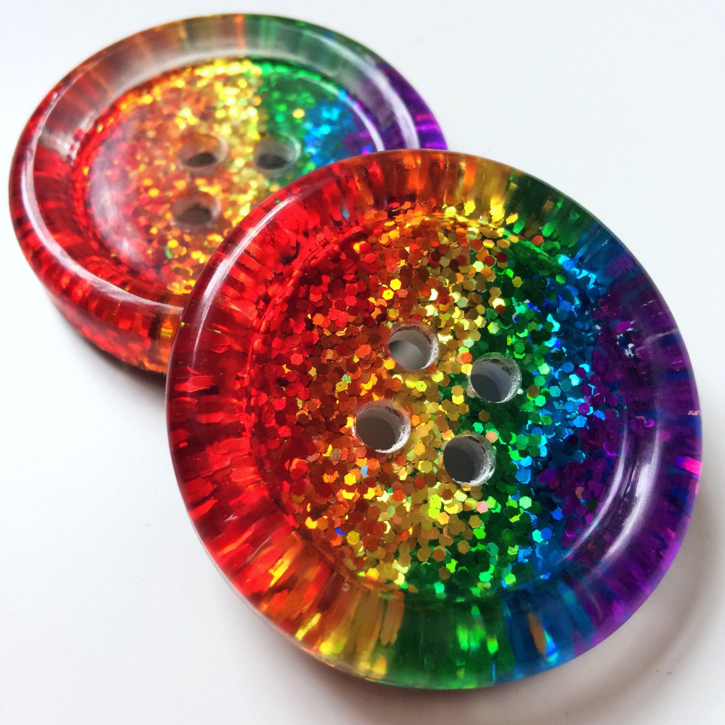 Classic Rainbow Stripe Button – Bright Chunky Resin Button Packed with Sparkle