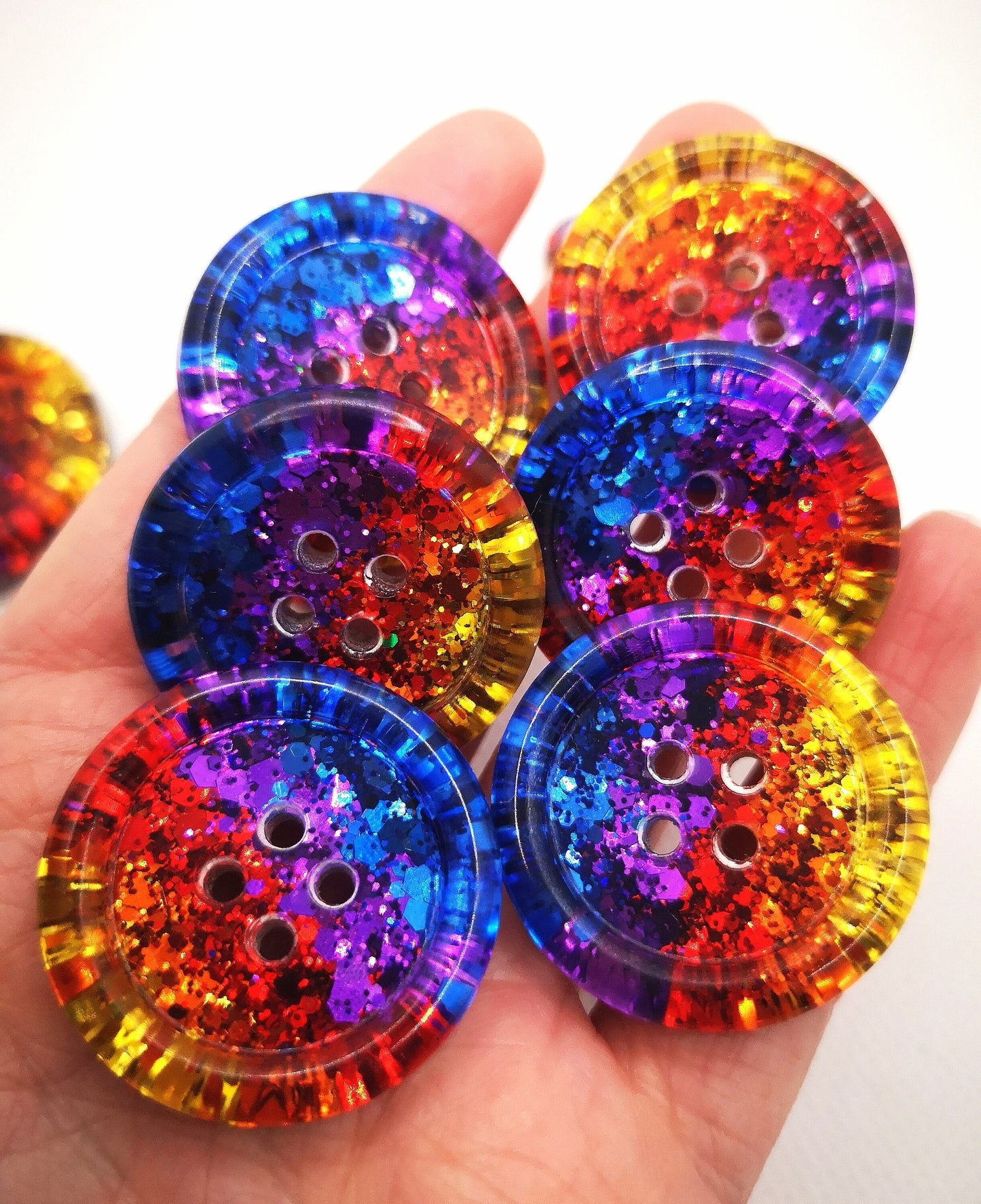 Toucan Play That Game Button – Tropical Sunset Metallic Glitter Resin Button