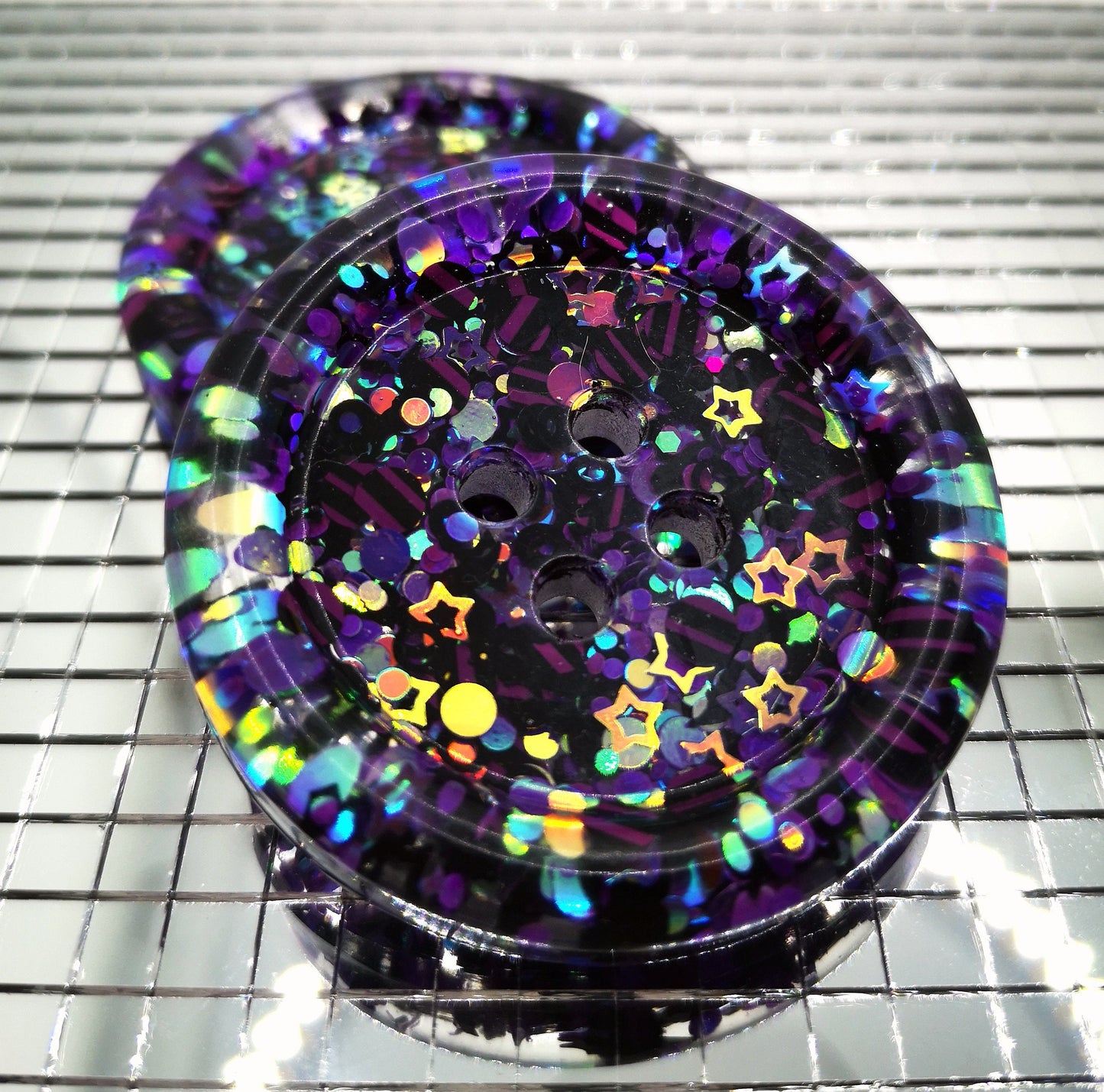 The Glamour Ghoul button - Purple - black - iridescent - goth emo witchy