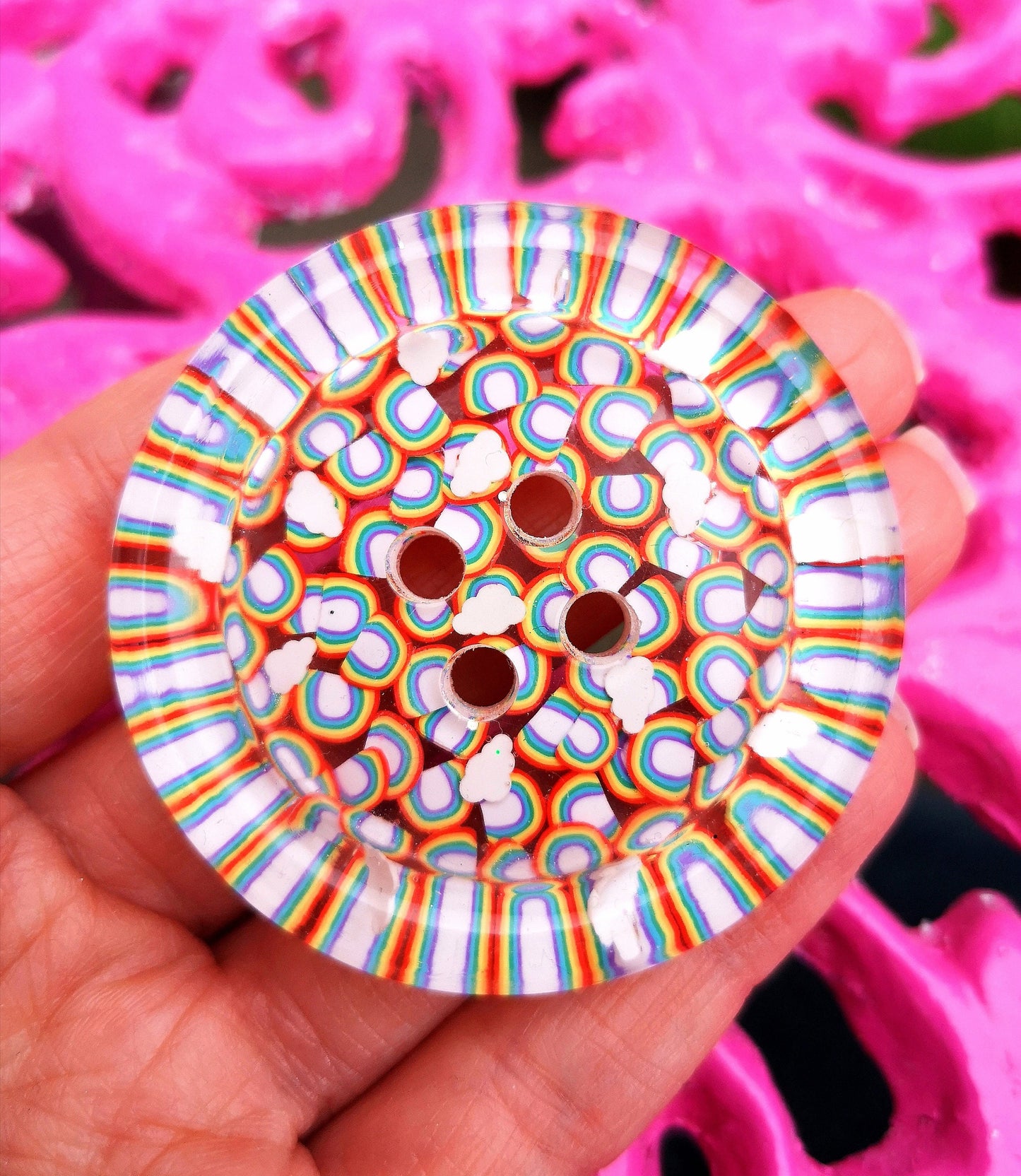 The Chasing Rainbows button - rainbow cloud multi coloured pride