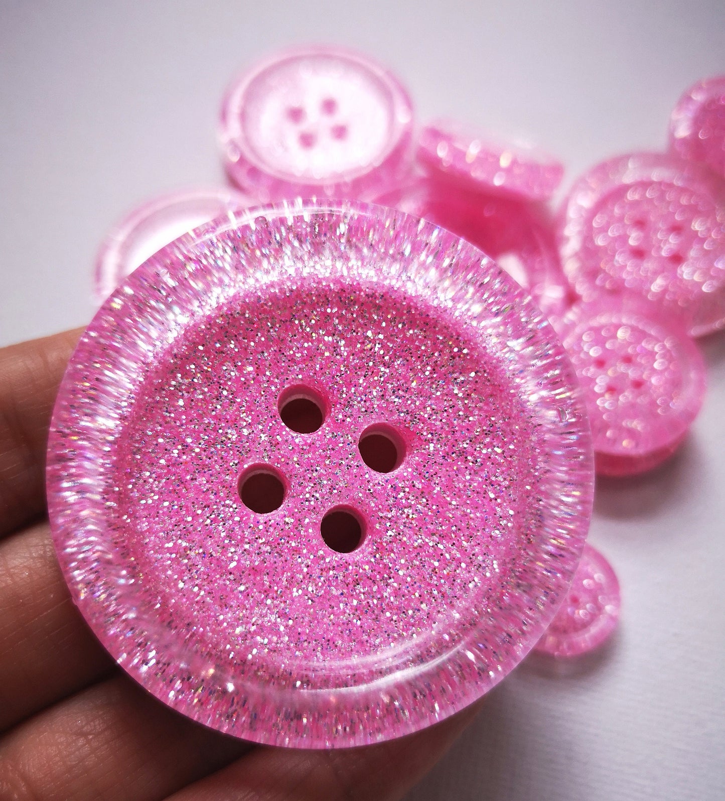 Mallow-dramatic Button – Twinkly Princess Pink Iridescent Resin Button