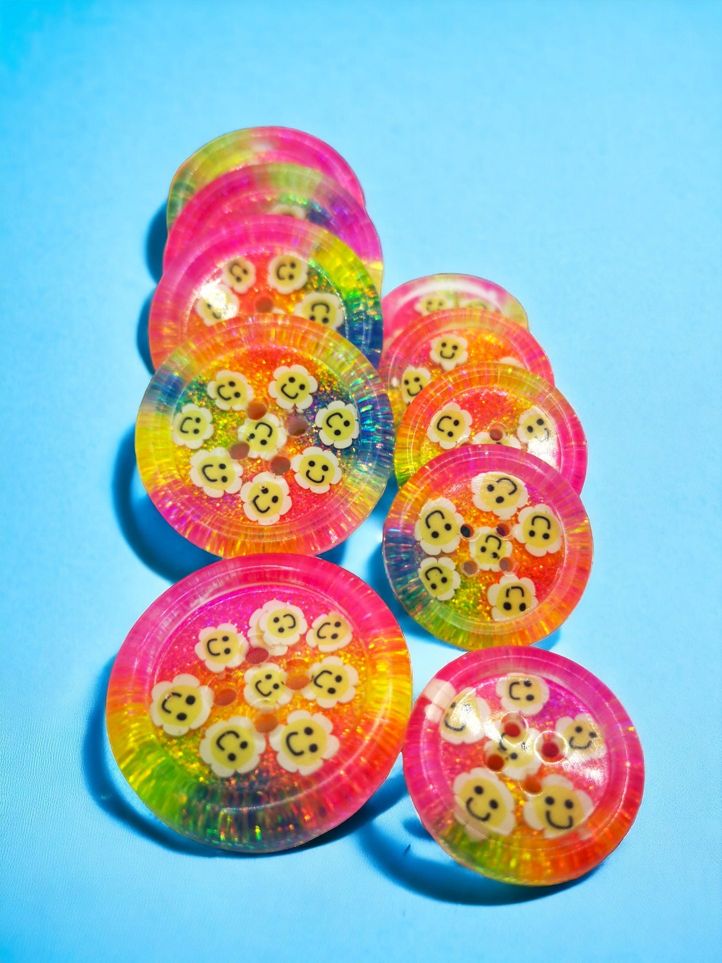 The Disco Daisy button - rainbow neon multi coloured happy flower retro