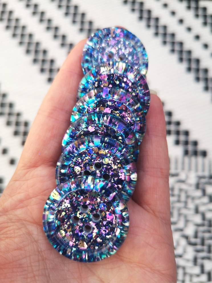 The Atlantis Button – Ocean Blue Resin Button with Petrol Shimmer Sparkle