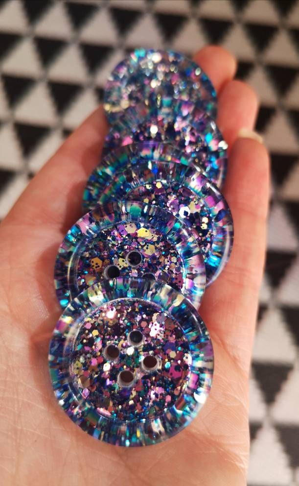 The Atlantis Button – Ocean Blue Resin Button with Petrol Shimmer Sparkle