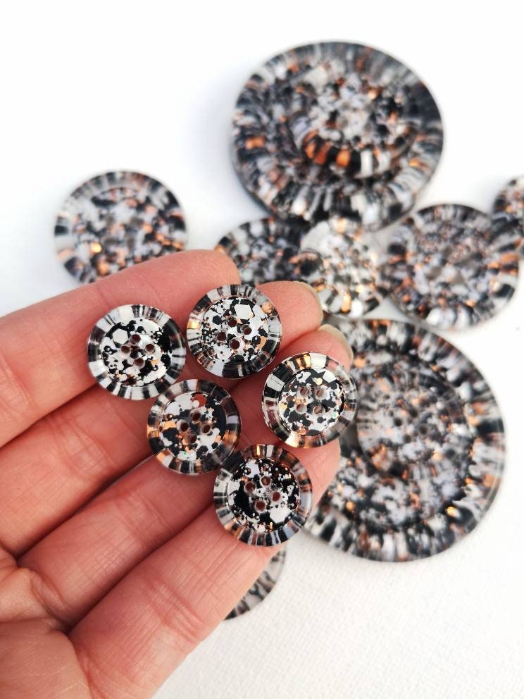 The Magpie - monochrome glitter buttons with copper metallic sparkle