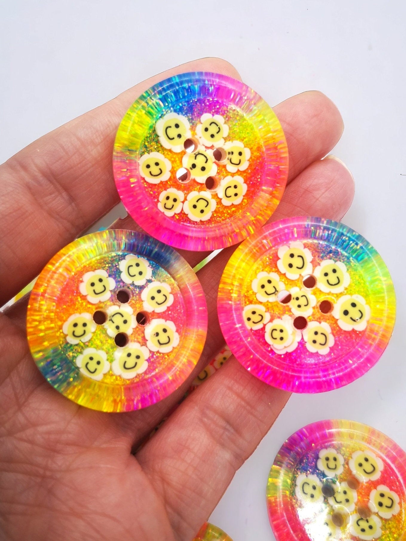 The Disco Daisy button - rainbow neon multi coloured happy flower retro