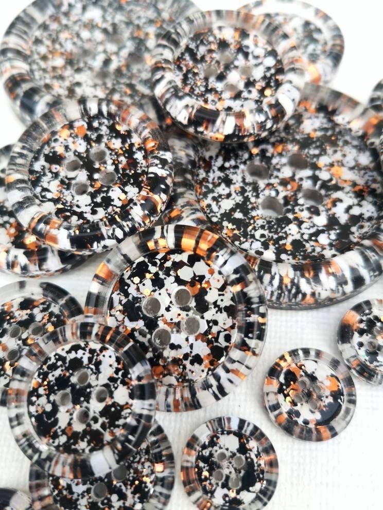The Magpie - monochrome glitter buttons with copper metallic sparkle