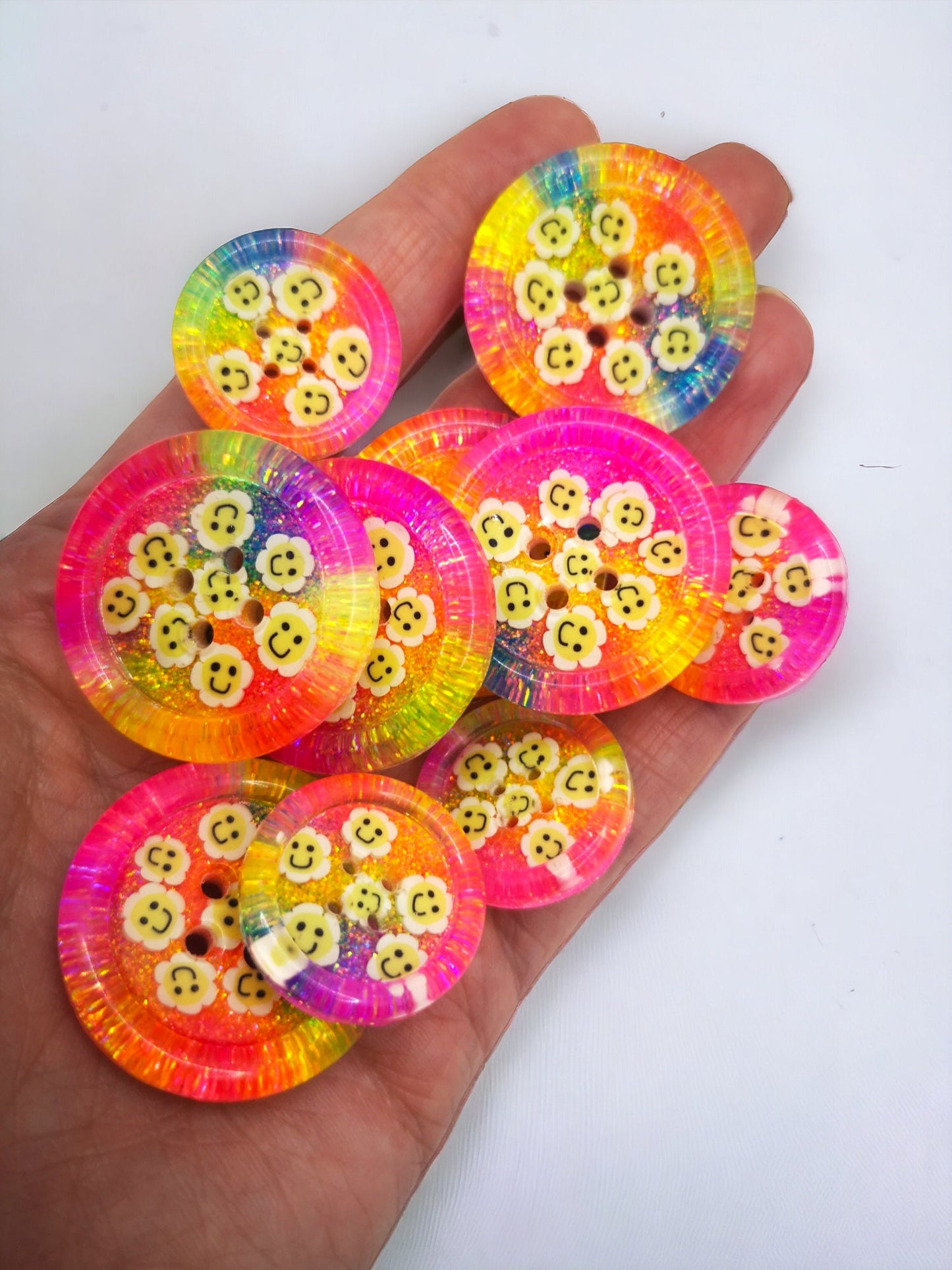 The Disco Daisy button - rainbow neon multi coloured happy flower retro