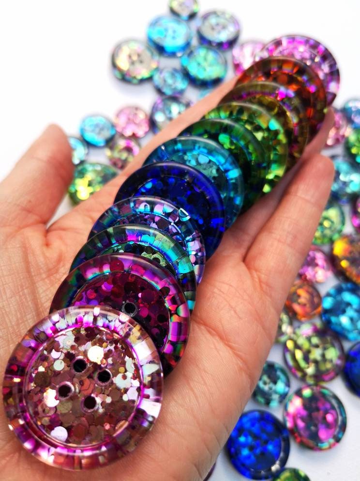 The One in a Vermilion Button Set – Jewel Tone Colour-Shifting Resin Buttons in Eleven Shades