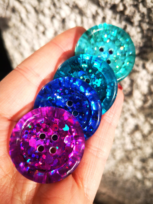 Coolberry Button Set – Sparkling Resin Buttons in Berry, Blue, Aqua and Spearmint