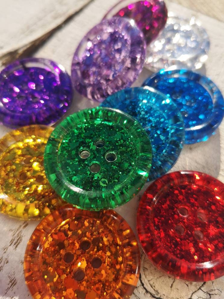 Classic Metallic Rainbow Button Set – Glittery Resin Buttons in Eleven Sparkling Colours