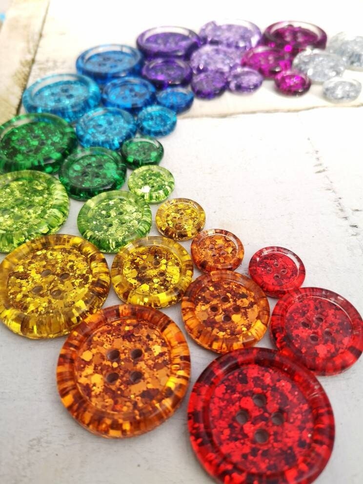 Classic Metallic Rainbow Button Set – Glittery Resin Buttons in Eleven Sparkling Colours