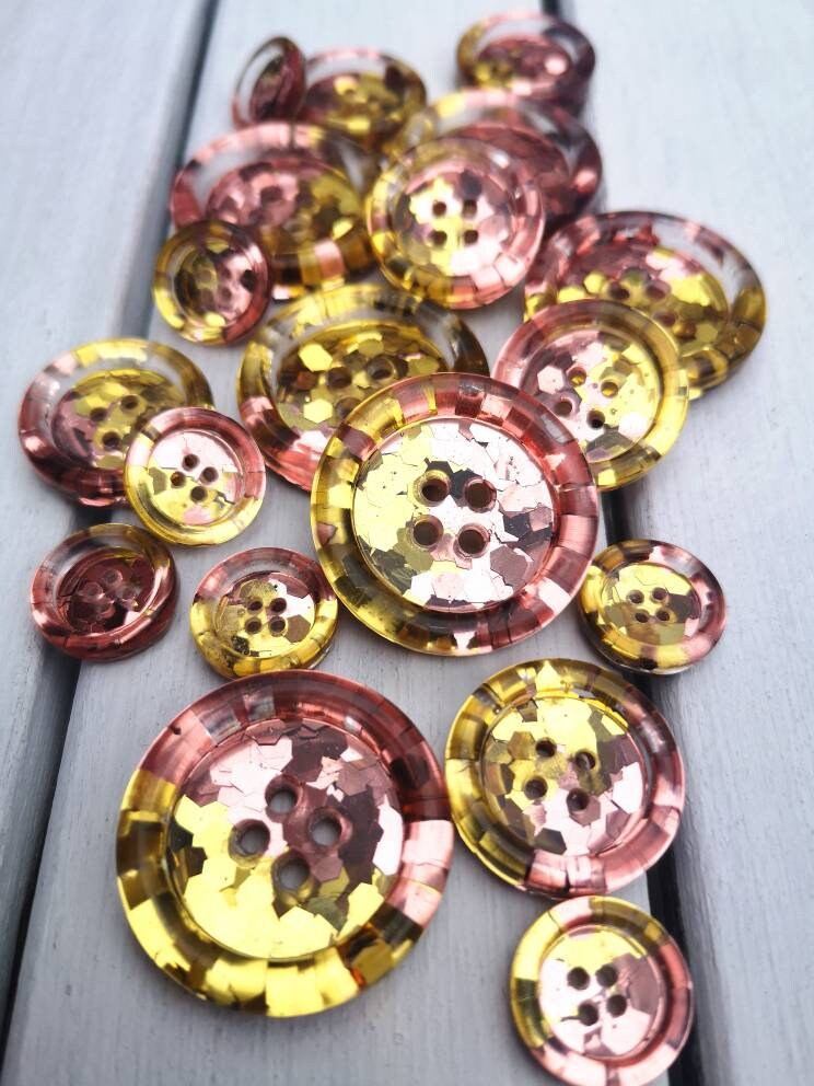 The Rosé and Shine button – Chunky Metallic Rose and Gold Glitter Resin Button