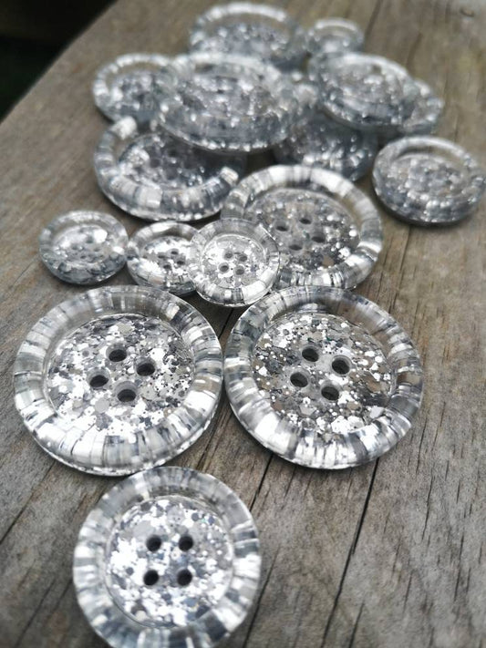 Silver luxe metallic glitter buttons - icy chic