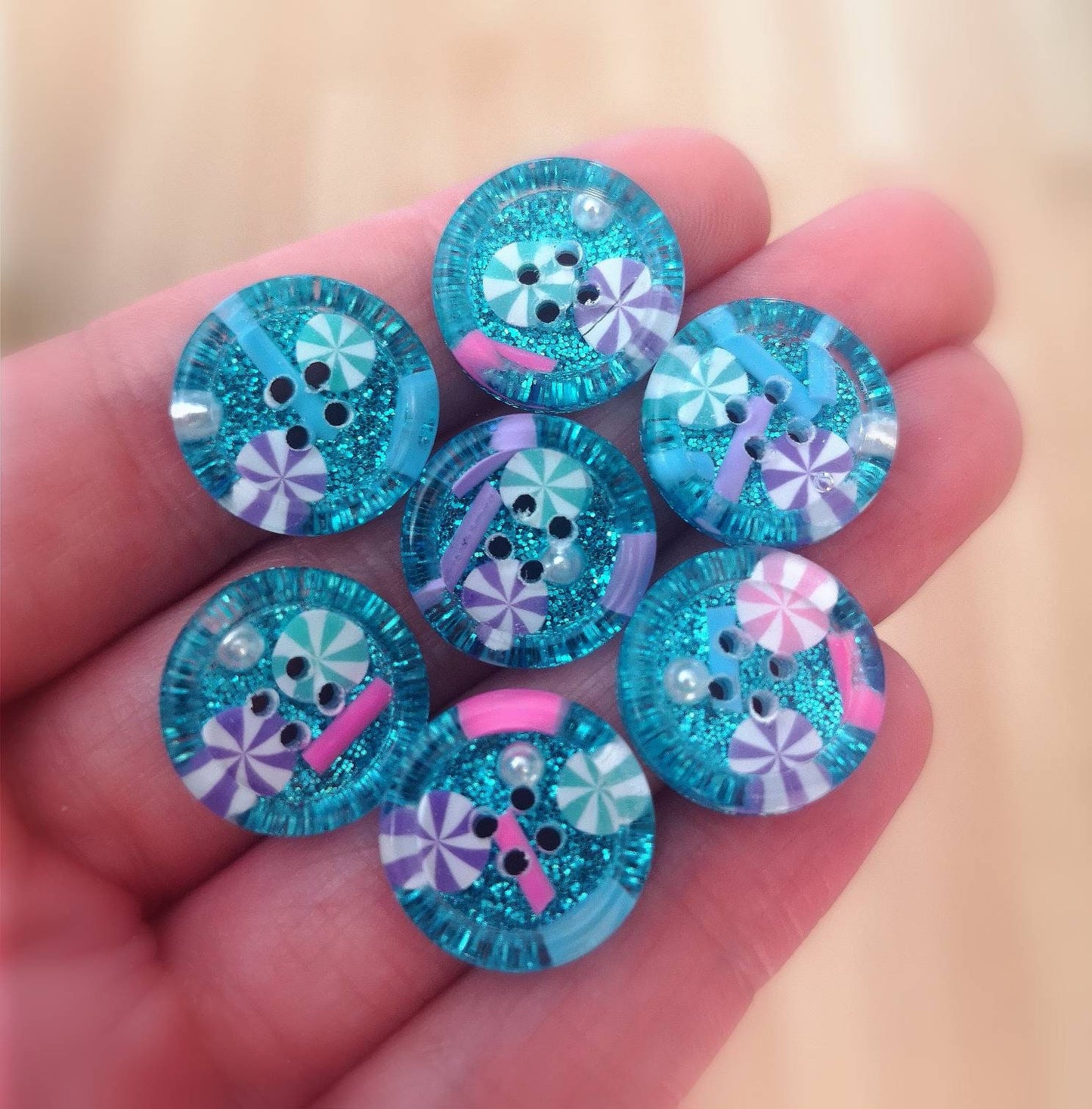 The Kandy Pop Button – Magical Candy-Inspired Resin Button with Aqua Glitter