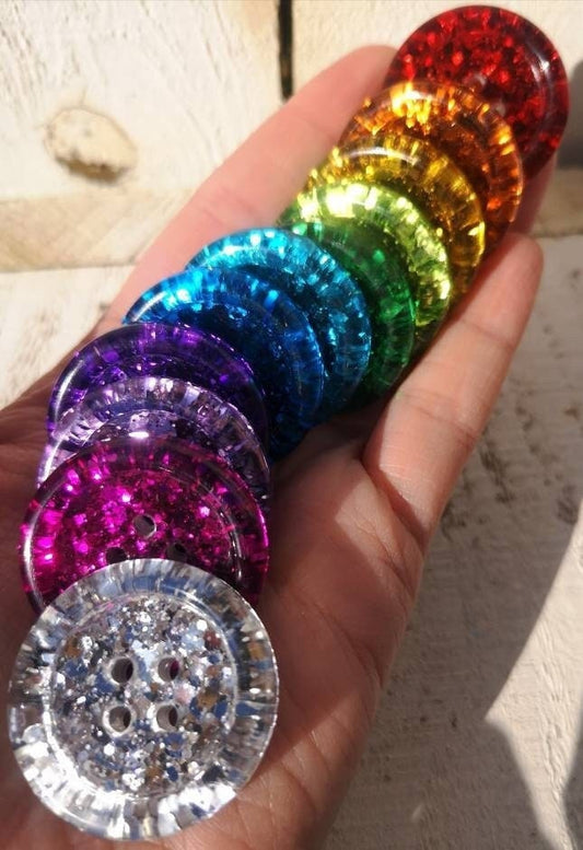 Classic Metallic Rainbow Button Set – Glittery Resin Buttons in Eleven Sparkling Colours