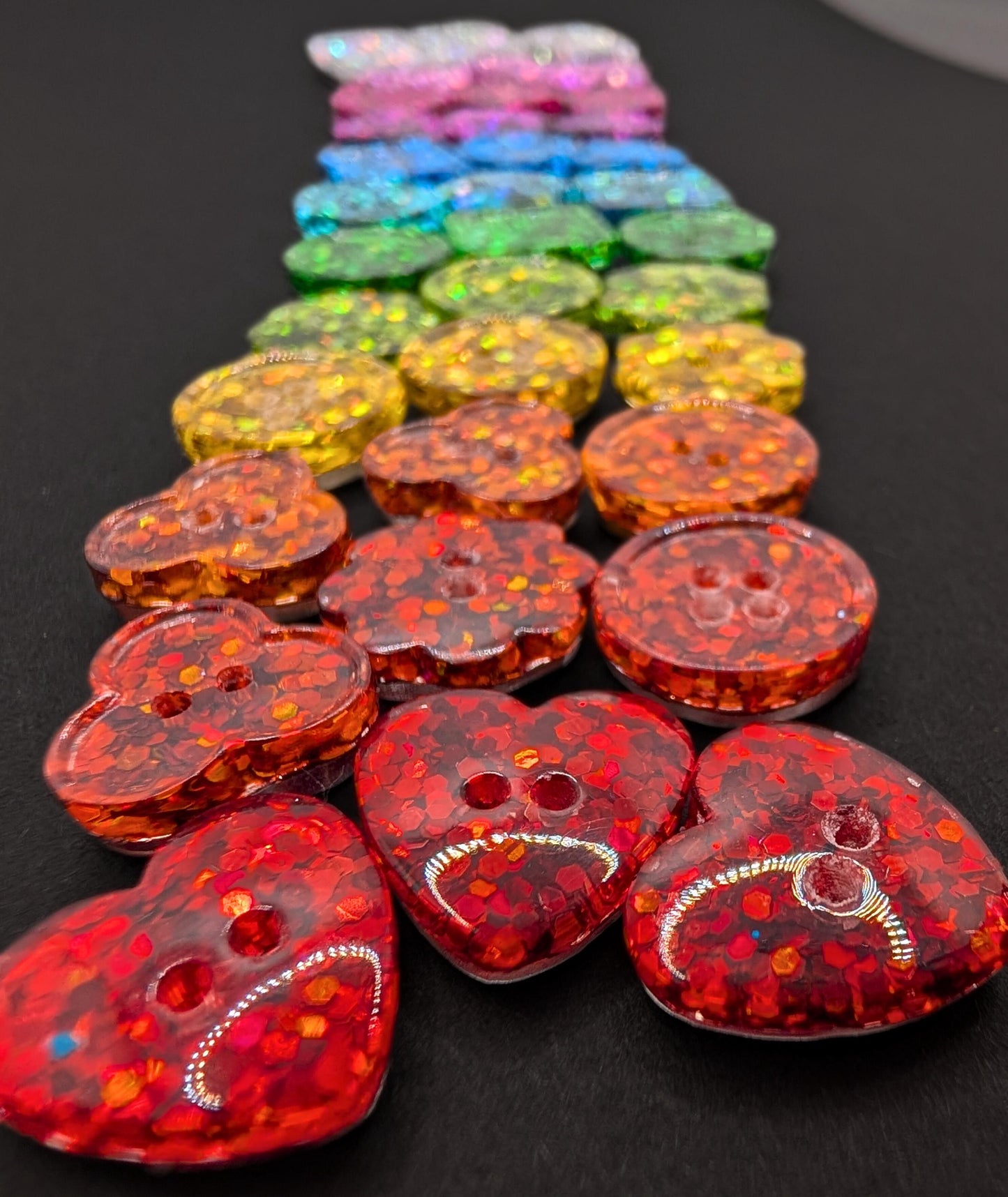 The Mini Rainbow Set – Tiny Sparkly Holographic Resin Buttons in Full Spectrum Colours