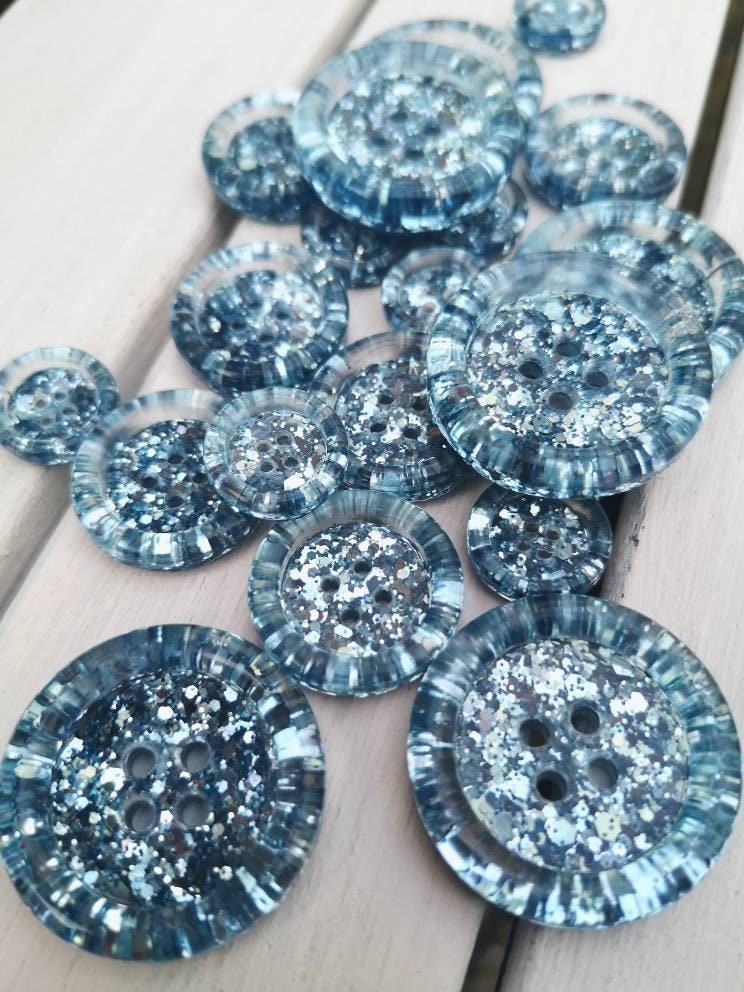 The Bluebell - blue luxe metallic glitter buttons - icy frozen frosty