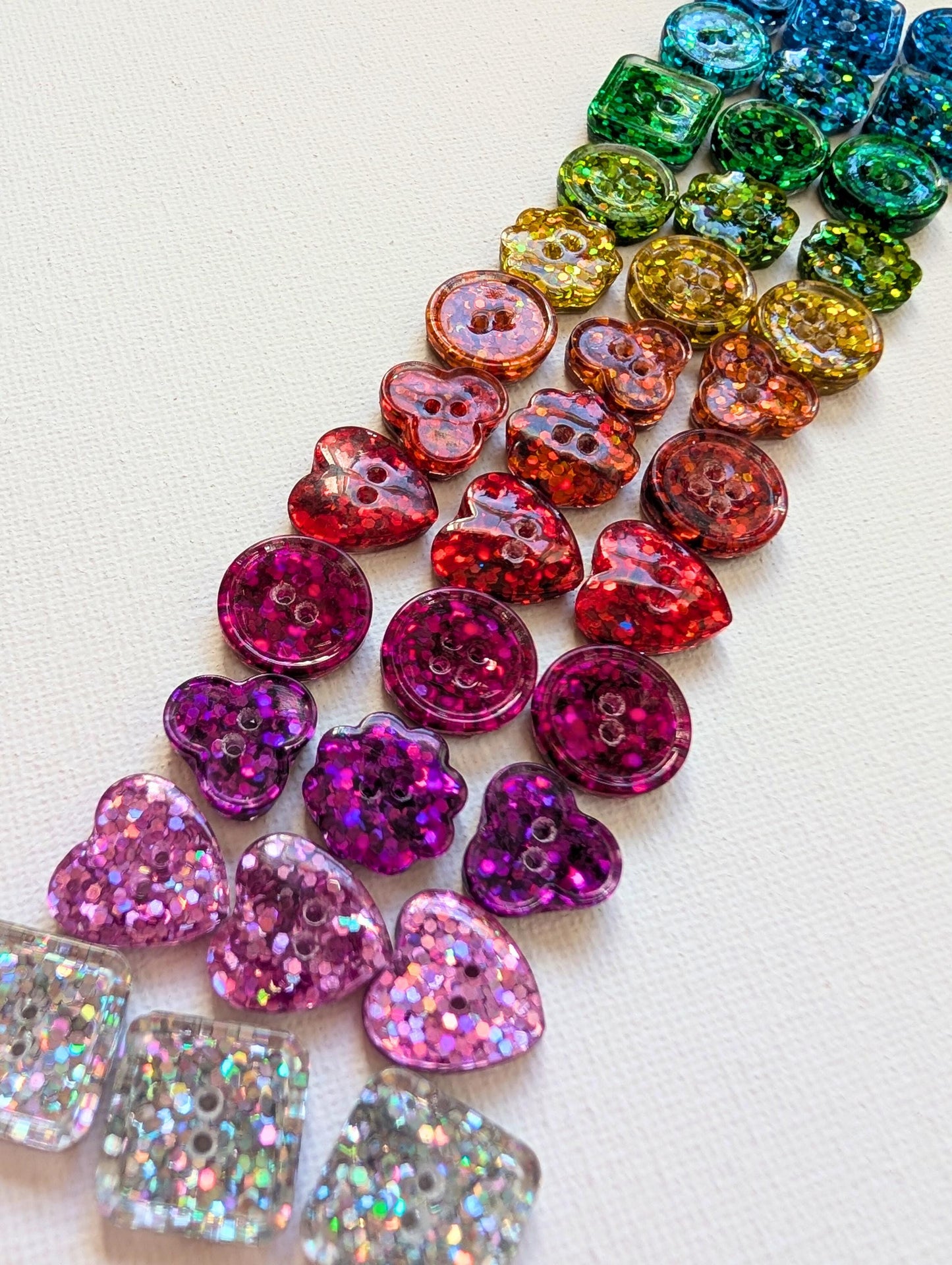The Mini Rainbow Set – Tiny Sparkly Holographic Resin Buttons in Full Spectrum Colours