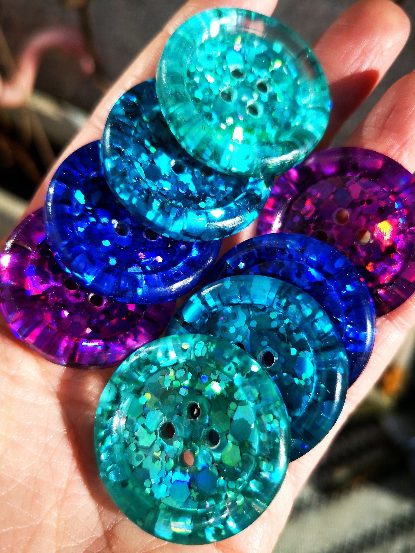 Coolberry Button Set – Sparkling Resin Buttons in Berry, Blue, Aqua and Spearmint