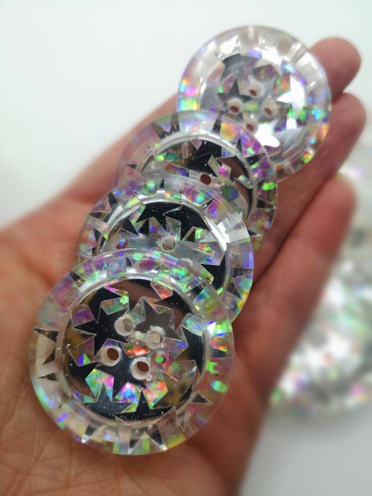 The Space Up Your Life button – Cosmic Silver Star Resin Button with Iridescent Glitter