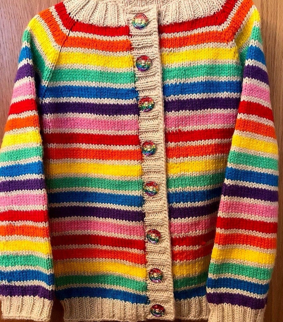 Classic Rainbow Stripe Button – Bright Chunky Resin Button Packed with Sparkle