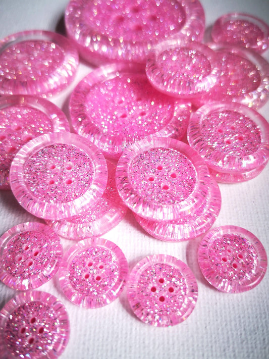 Mallow-dramatic Button – Twinkly Princess Pink Iridescent Resin Button