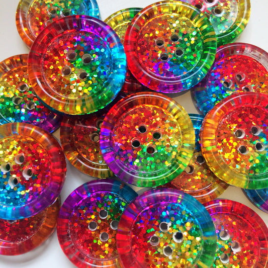 The Ultimate Rainbow Wheel Button – Chunky Resin Button with Dazzling Glitter Wheel Pattern