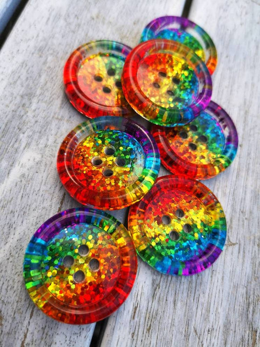 Classic Rainbow Stripe Button – Bright Chunky Resin Button Packed with Sparkle