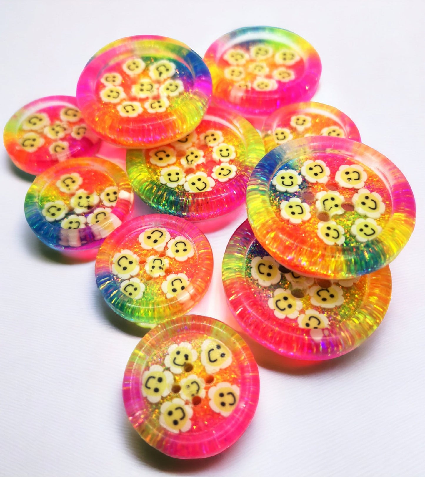 The Disco Daisy button - rainbow neon multi coloured happy flower retro
