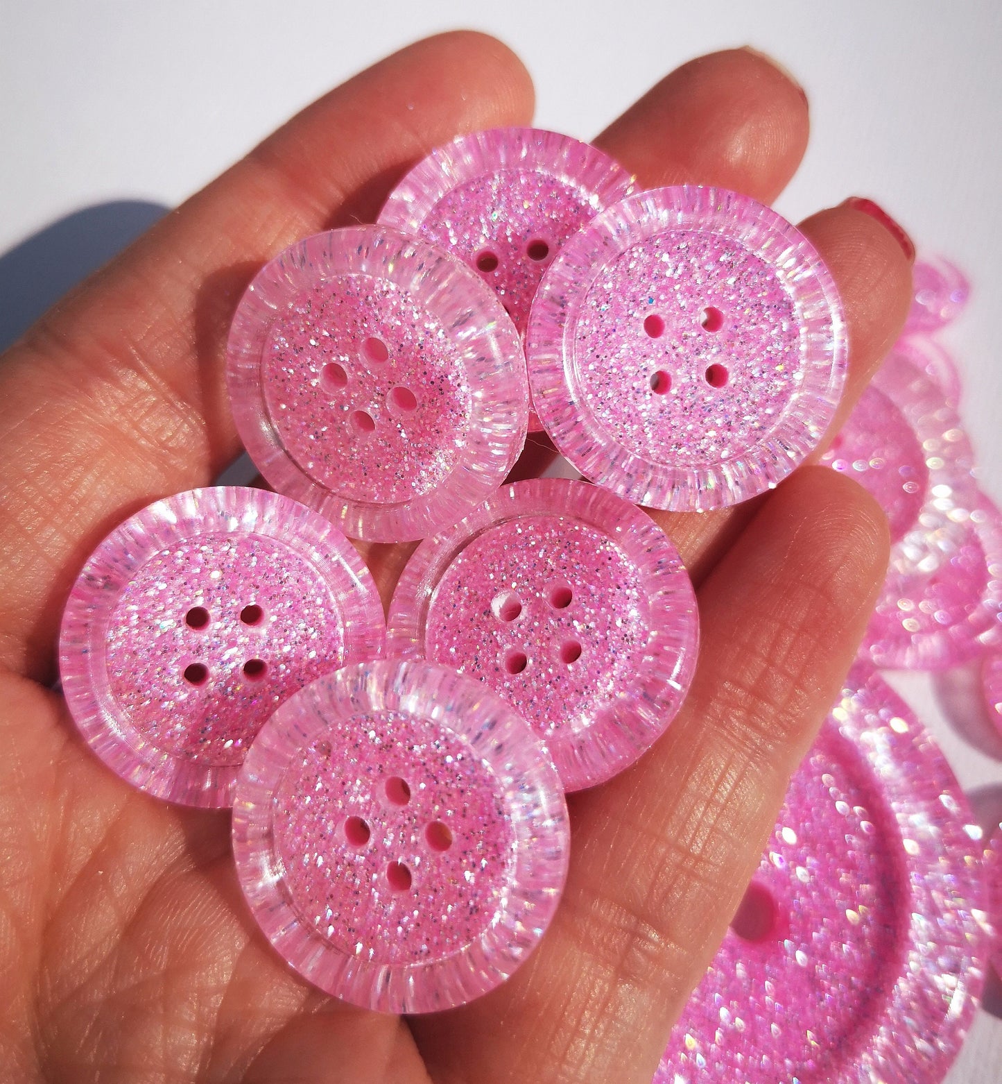 Mallow-dramatic Button – Twinkly Princess Pink Iridescent Resin Button