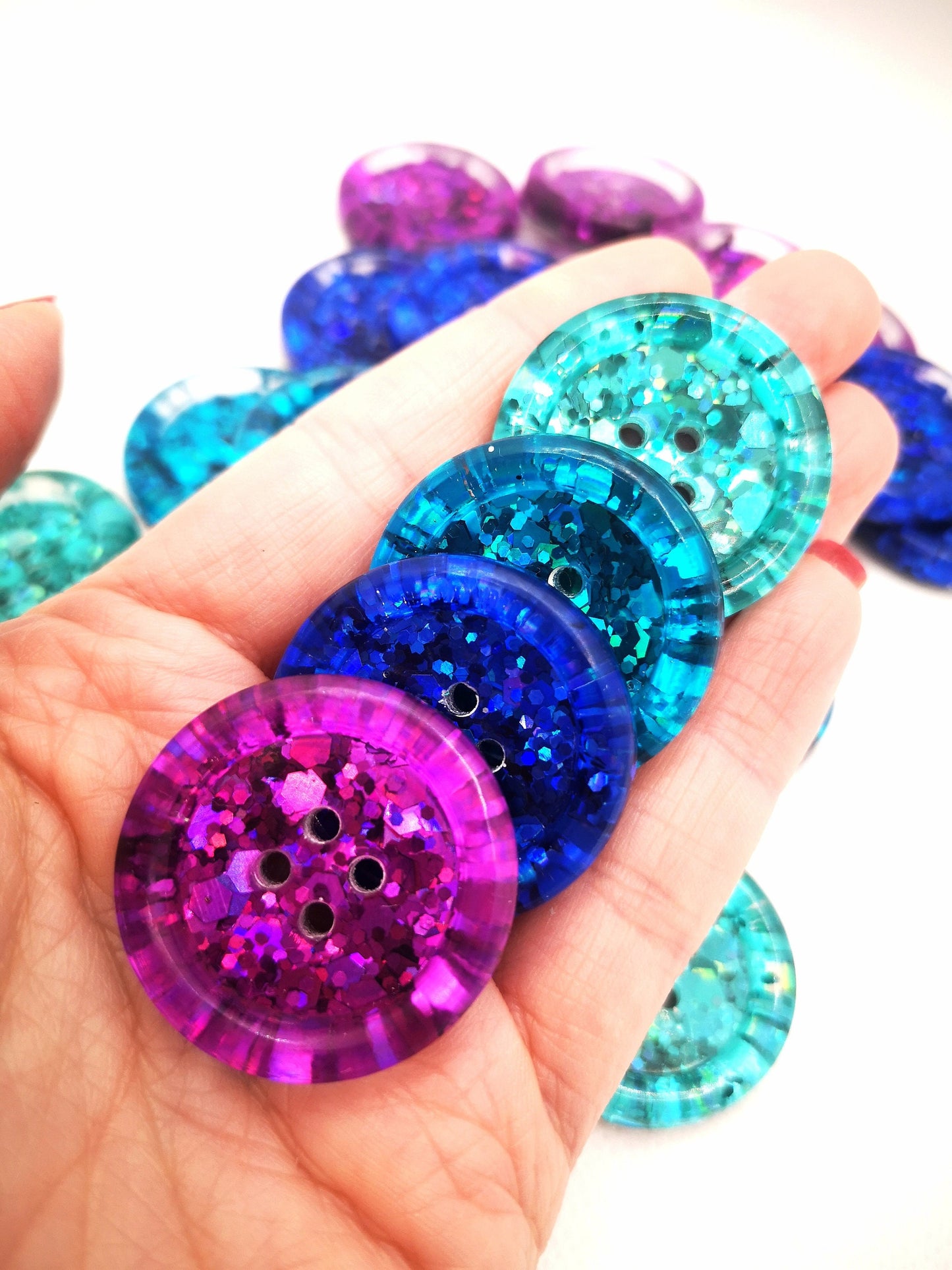 Coolberry Button Set – Sparkling Resin Buttons in Berry, Blue, Aqua and Spearmint