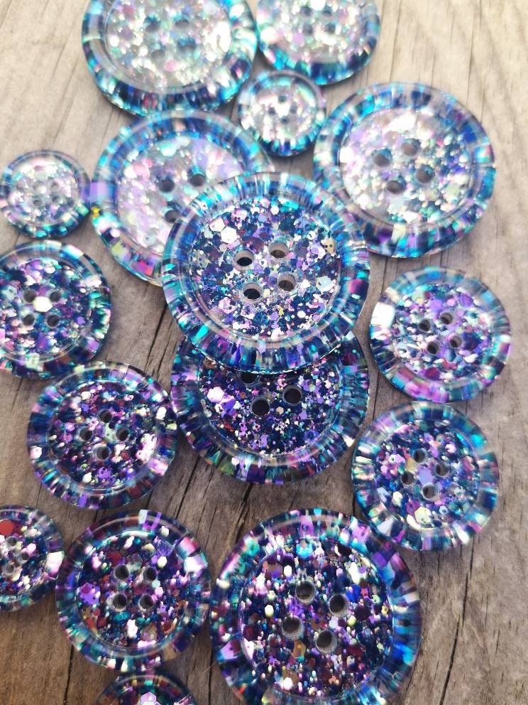 The Atlantis Button – Ocean Blue Resin Button with Petrol Shimmer Sparkle