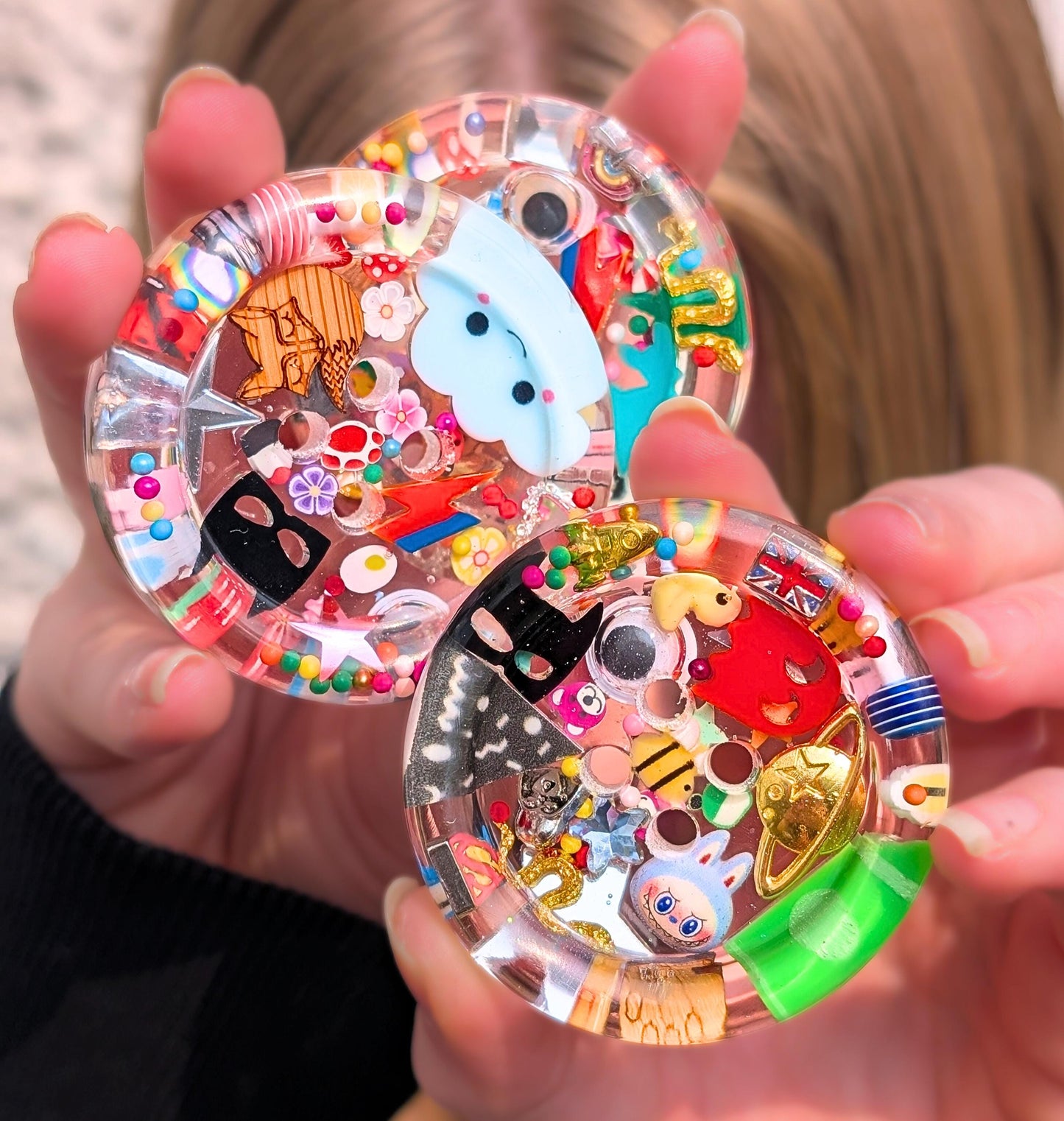 The Eye Spy Button - Giant Resin Art Button 50mm - Toy Collage diorama - Funky Fidget Toy - Weird & Wonderful Gift for knitters crocheters