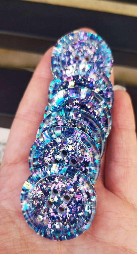 The Atlantis Button – Ocean Blue Resin Button with Petrol Shimmer Sparkle