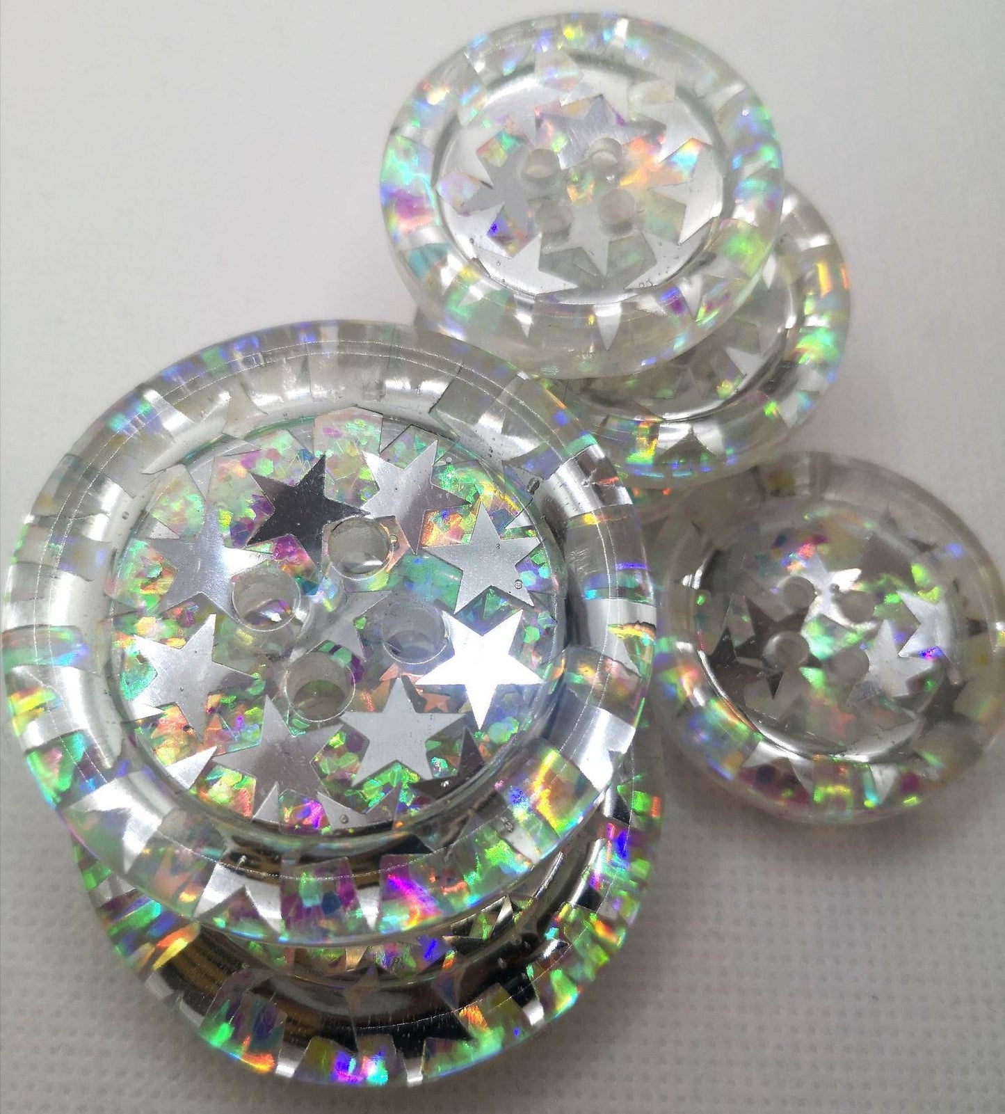 The Space Up Your Life button – Cosmic Silver Star Resin Button with Iridescent Glitter