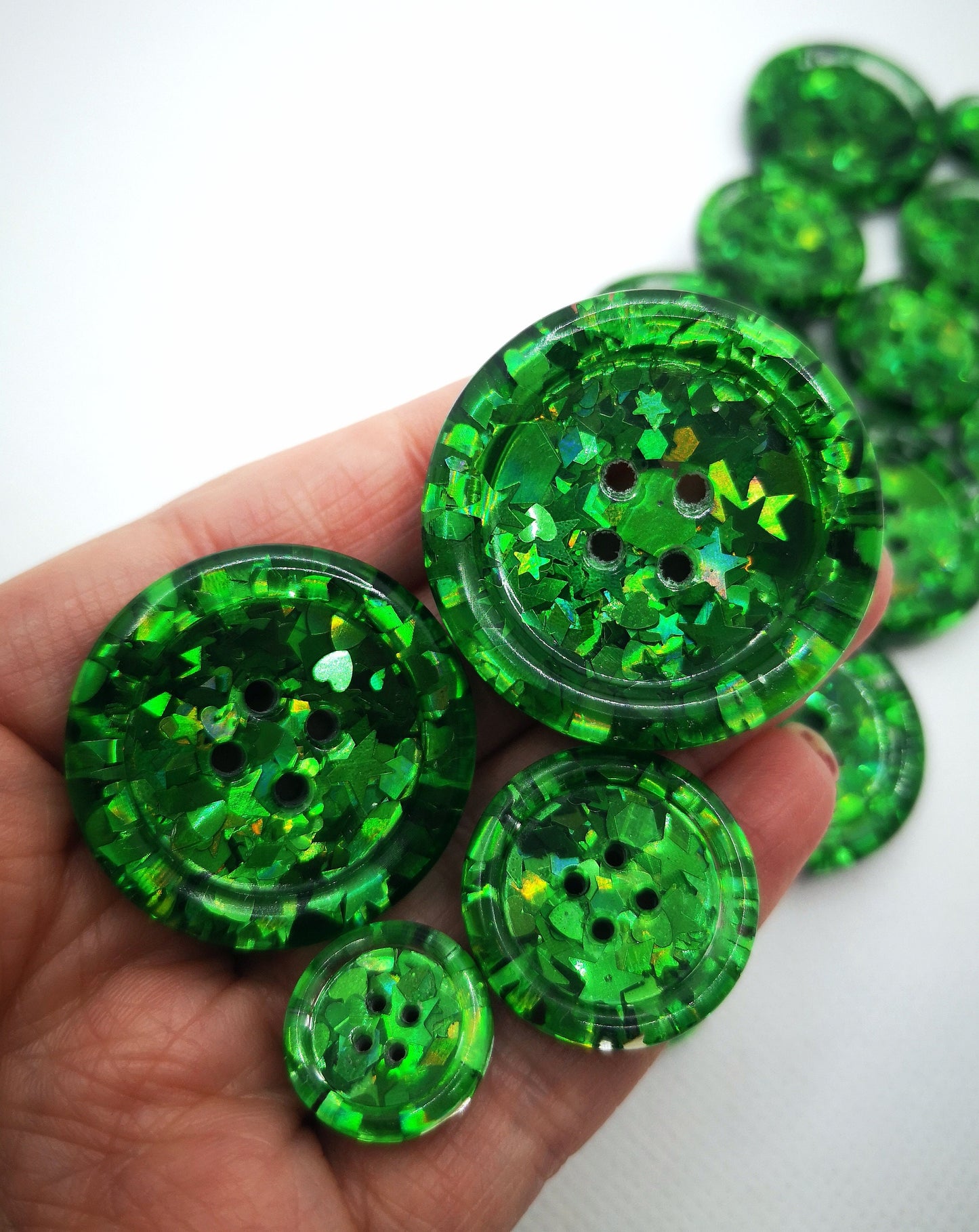 The Green-eyed Monster button - Colour shifting emerald green holographic iridescent glitter