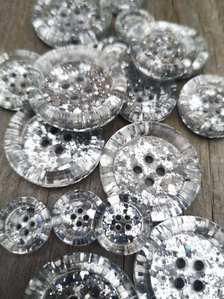 Silver luxe metallic glitter buttons - icy chic
