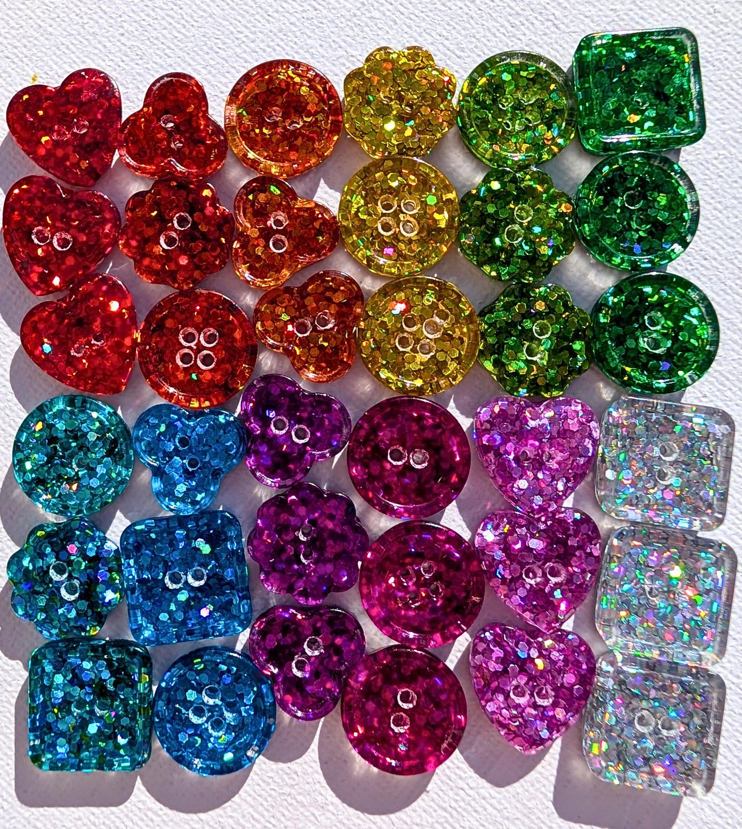 The Mini Rainbow Set – Tiny Sparkly Holographic Resin Buttons in Full Spectrum Colours